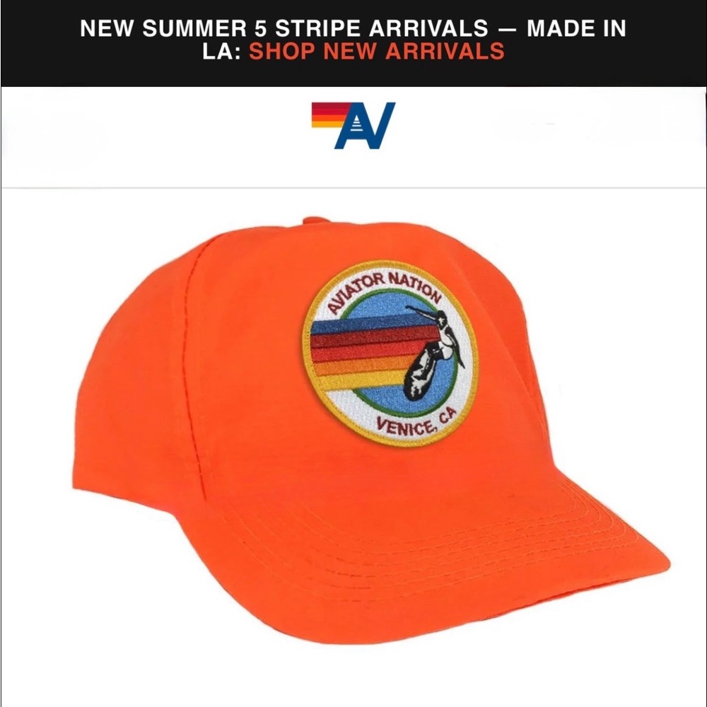 Aviator Nation Signature Venice Vintage Nylon Trucker Hat in neon orange.